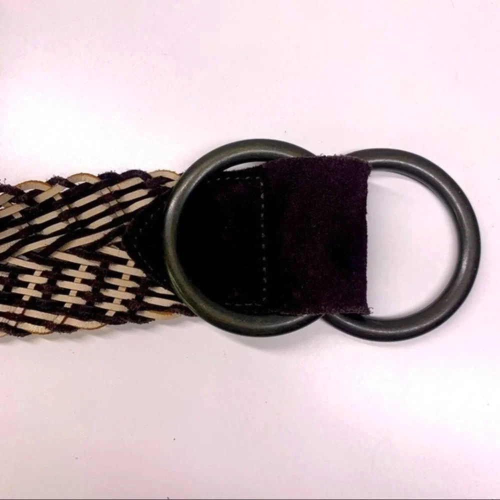Dark Brown & Cream Chunky Woven Leather Belt‎